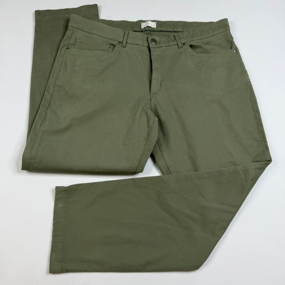 Hickey Freeman 5-Pocket Pants Mens 38x30 Olive Green Chino Stretch Straight Leg